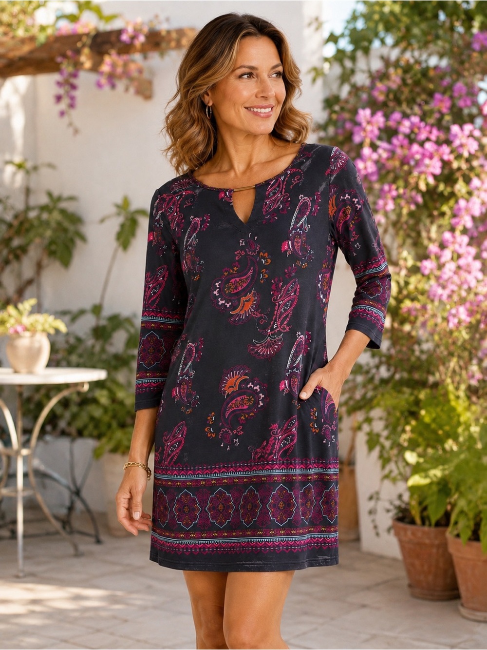 •Unknown Brand Paisley Print Sheath Dress Black Pink Women’s | Medium